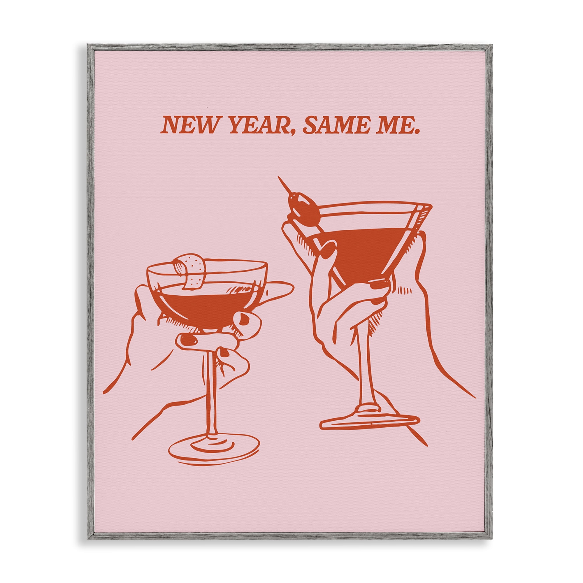 Stupell Industries New Year Same Me Food & Beverage Painting Gray Framed Art Print Wall Art, 24 x 30