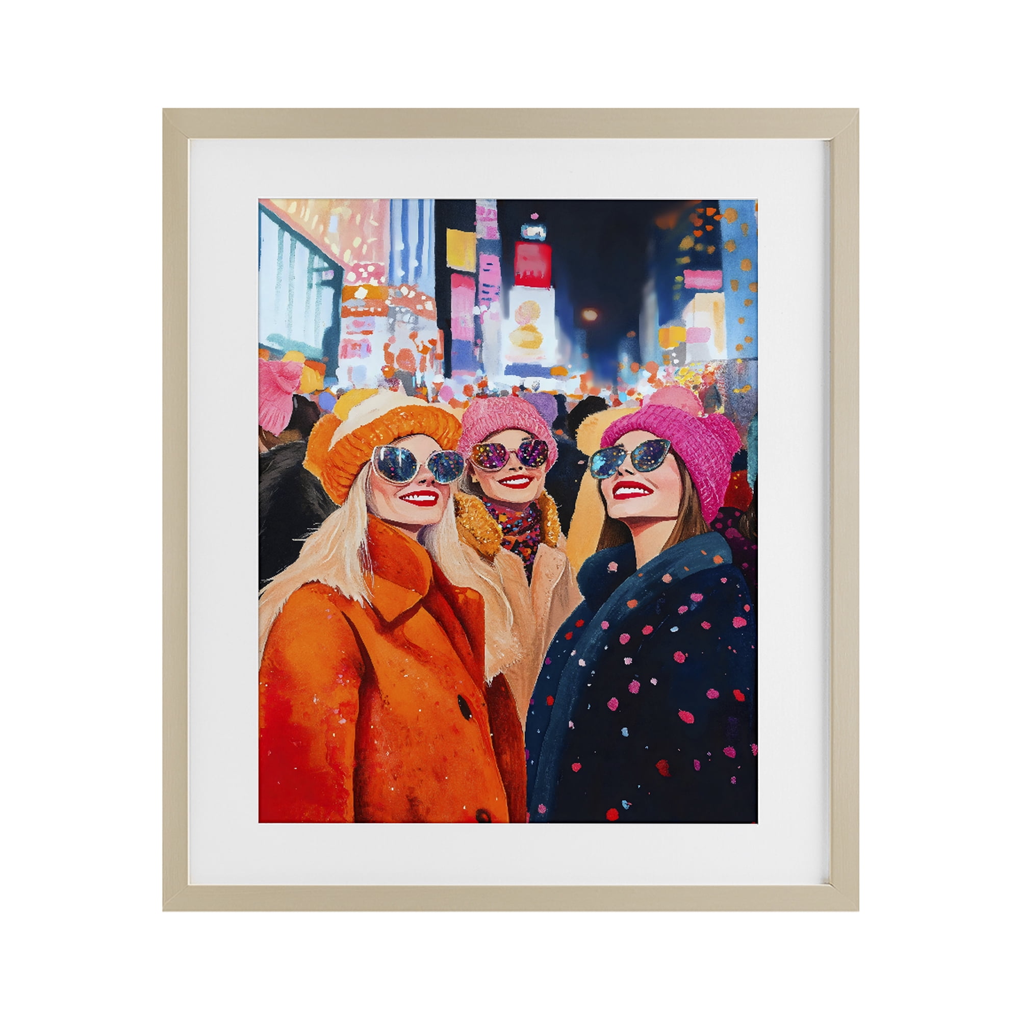 Stupell Industries New Year's Girls in City Birch Framed Print Under Glass, design by LSR Design Studio