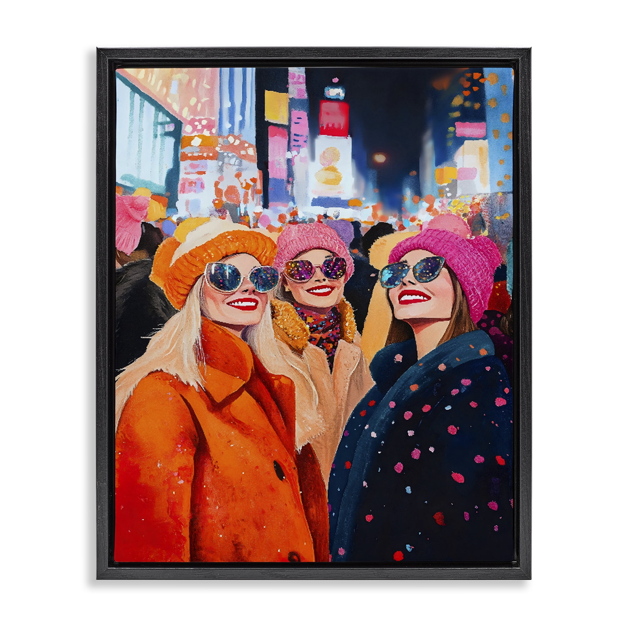 Stupell Industries New Year's Girls in City Black Framed Floater Canvas Wall Art, design by LSR Design Studio