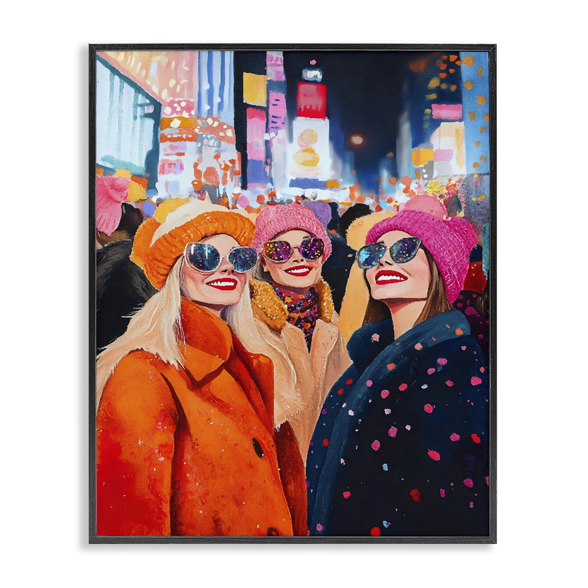 Stupell Industries New Year's Girls in City Black Framed Giclee Art, design by LSR Design Studio