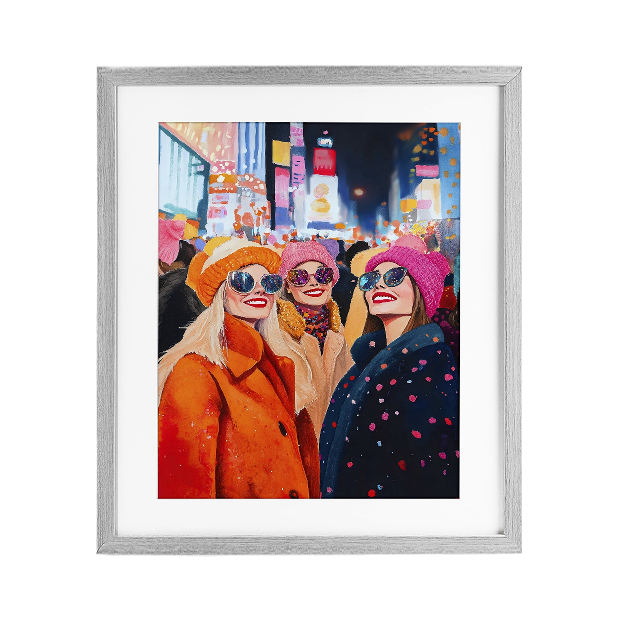 Stupell Industries New Year's Girls in City Gray Framed Print Under Glass, design by LSR Design Studio