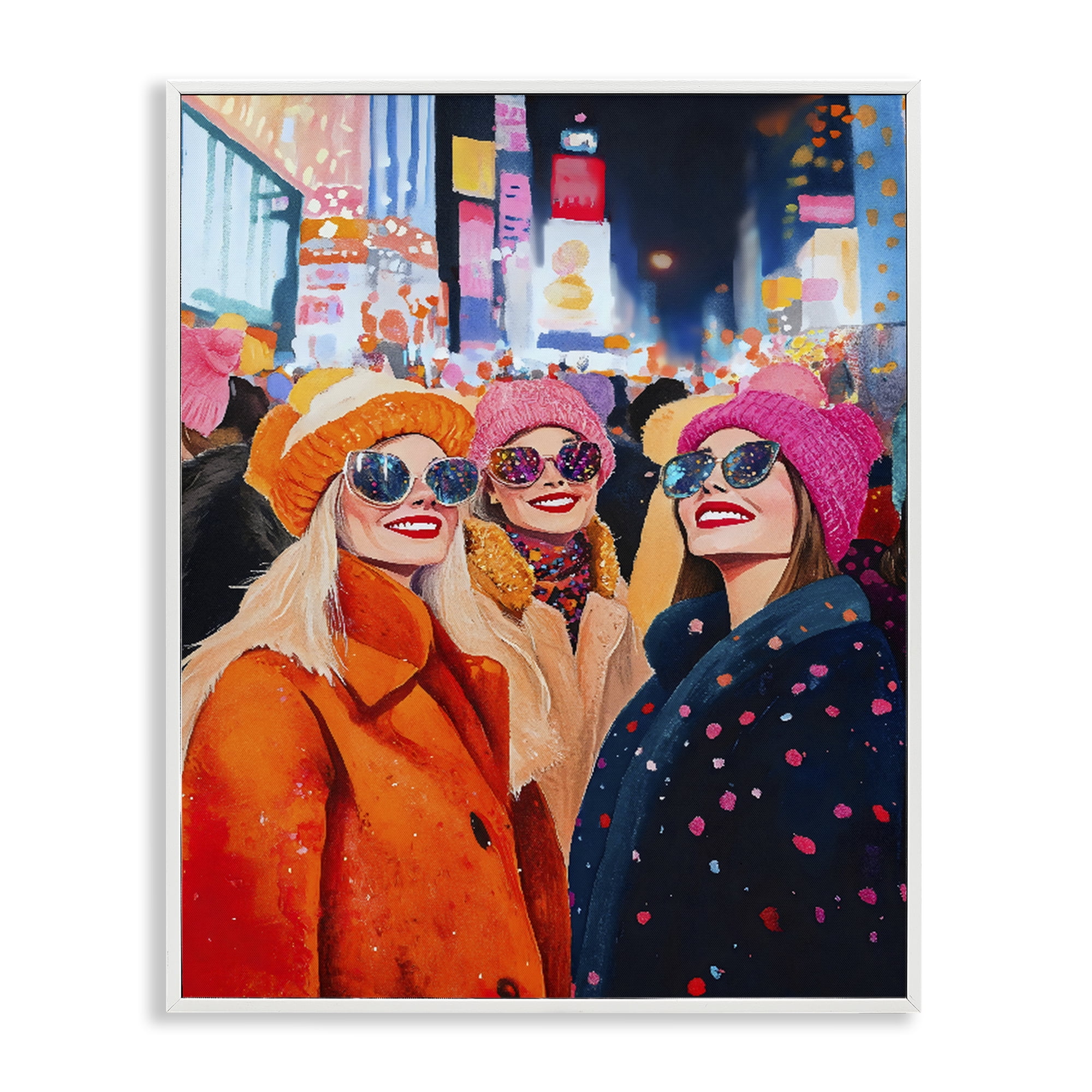 Stupell Industries New Year's Girls in City White Framed Giclee Art, design by LSR Design Studio