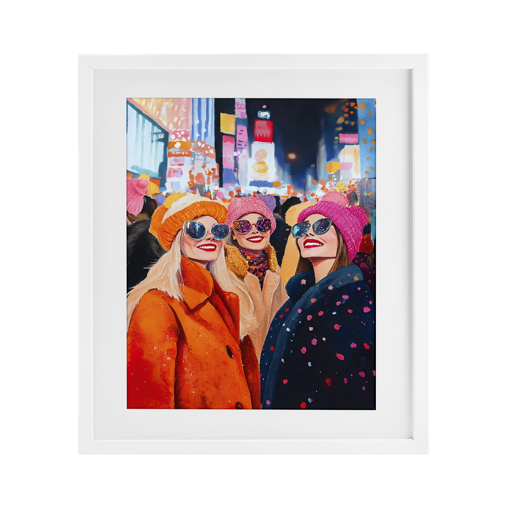 Stupell Industries New Year's Girls in City White Framed Print Under Glass, design by LSR Design Studio