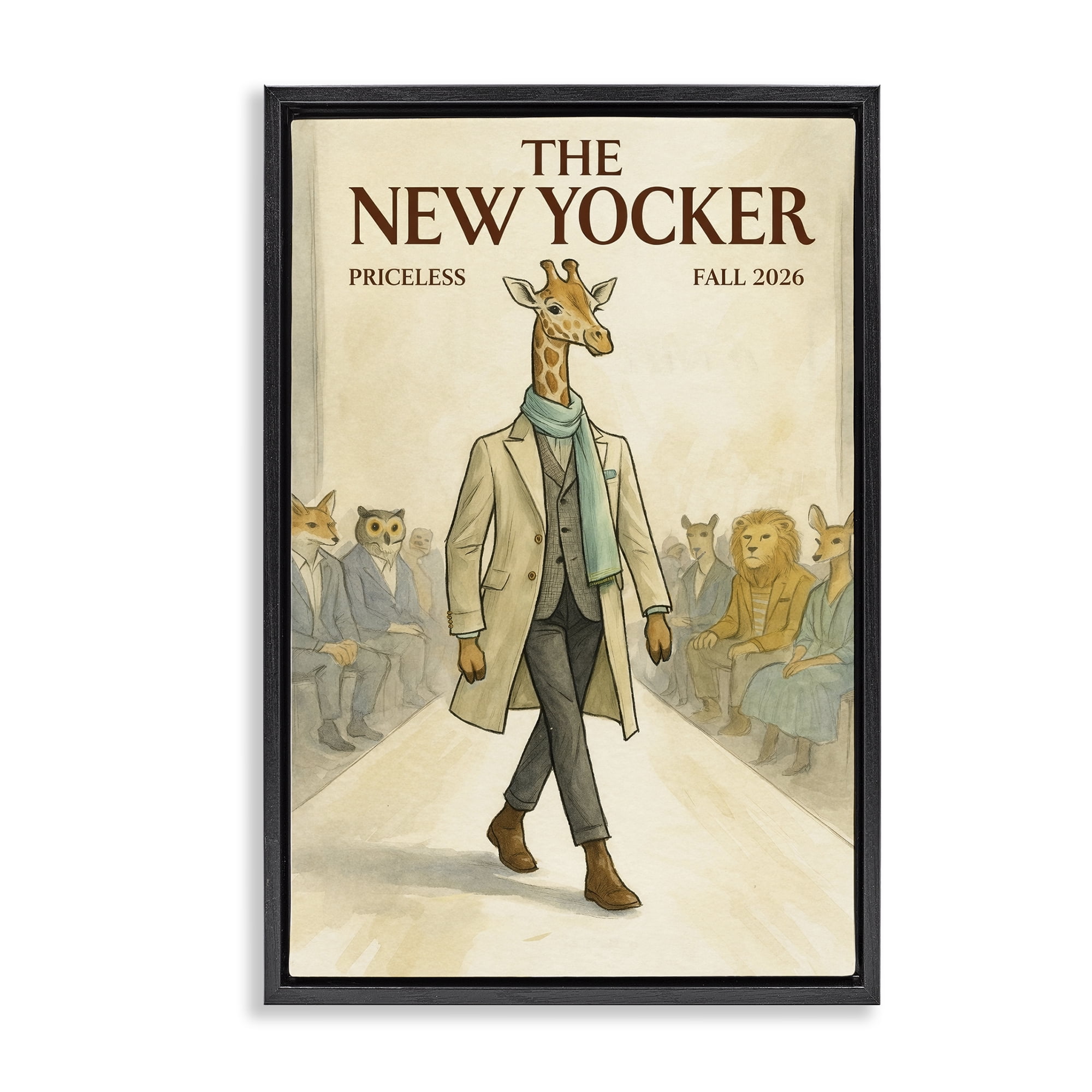 Stupell Industries New Yocker Giraffe Model Black Framed Floater Canvas Wall Art, design by Grotto Studios
