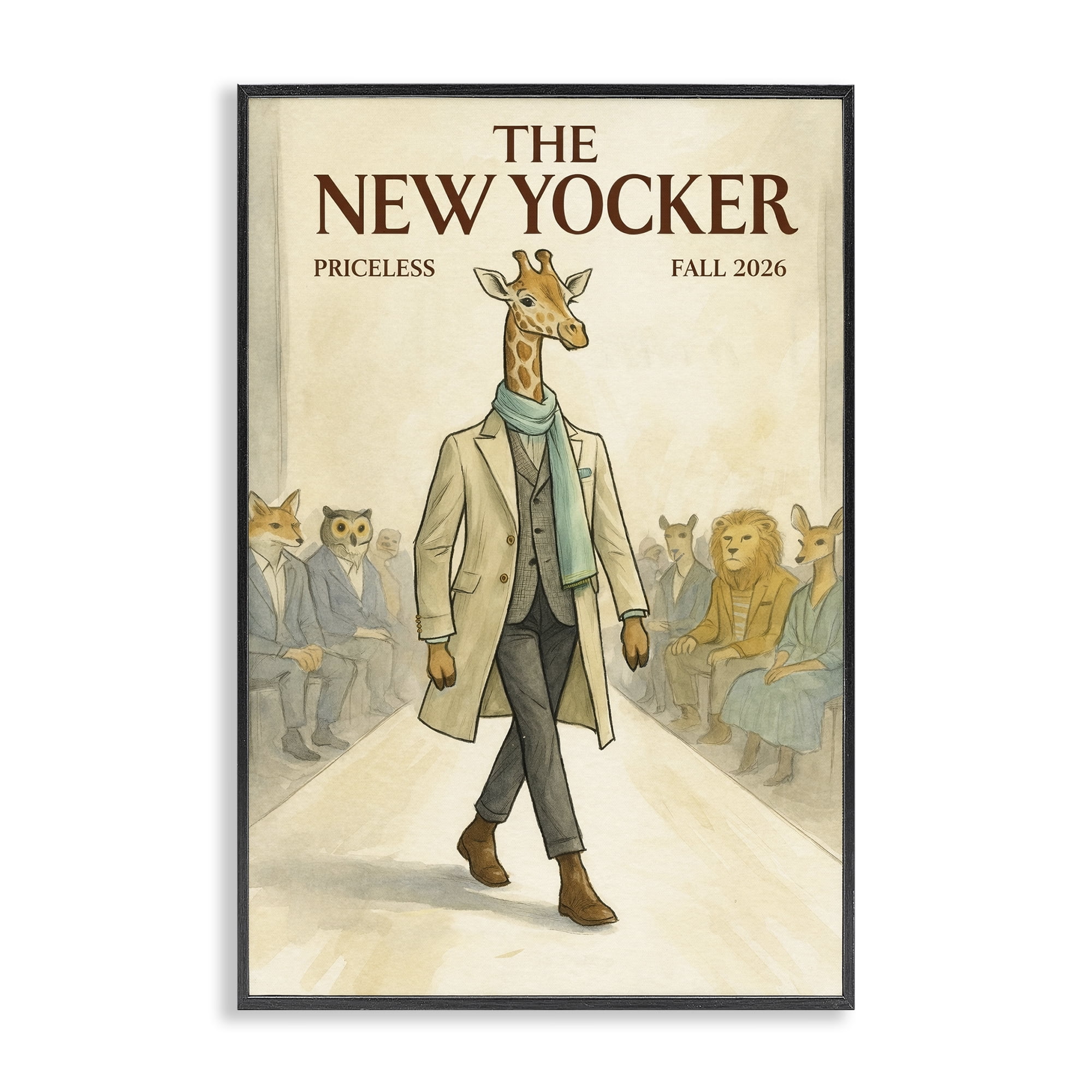 Stupell Industries New Yocker Giraffe Model Black Framed Giclee Art, design by Grotto Studios