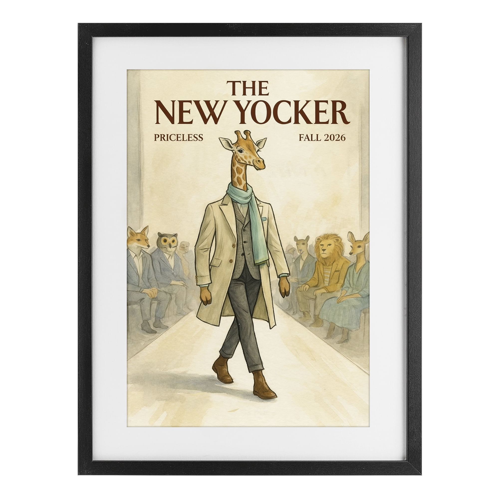 Stupell Industries New Yocker Giraffe Model Black Framed Print Under Glass, design by Grotto Studios