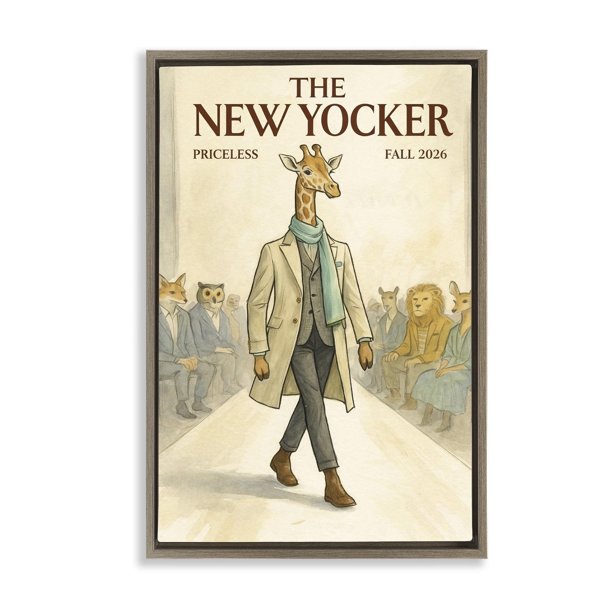 Stupell Industries New Yocker Giraffe Model Brown Framed Floater Canvas Wall Art, design by Grotto Studios