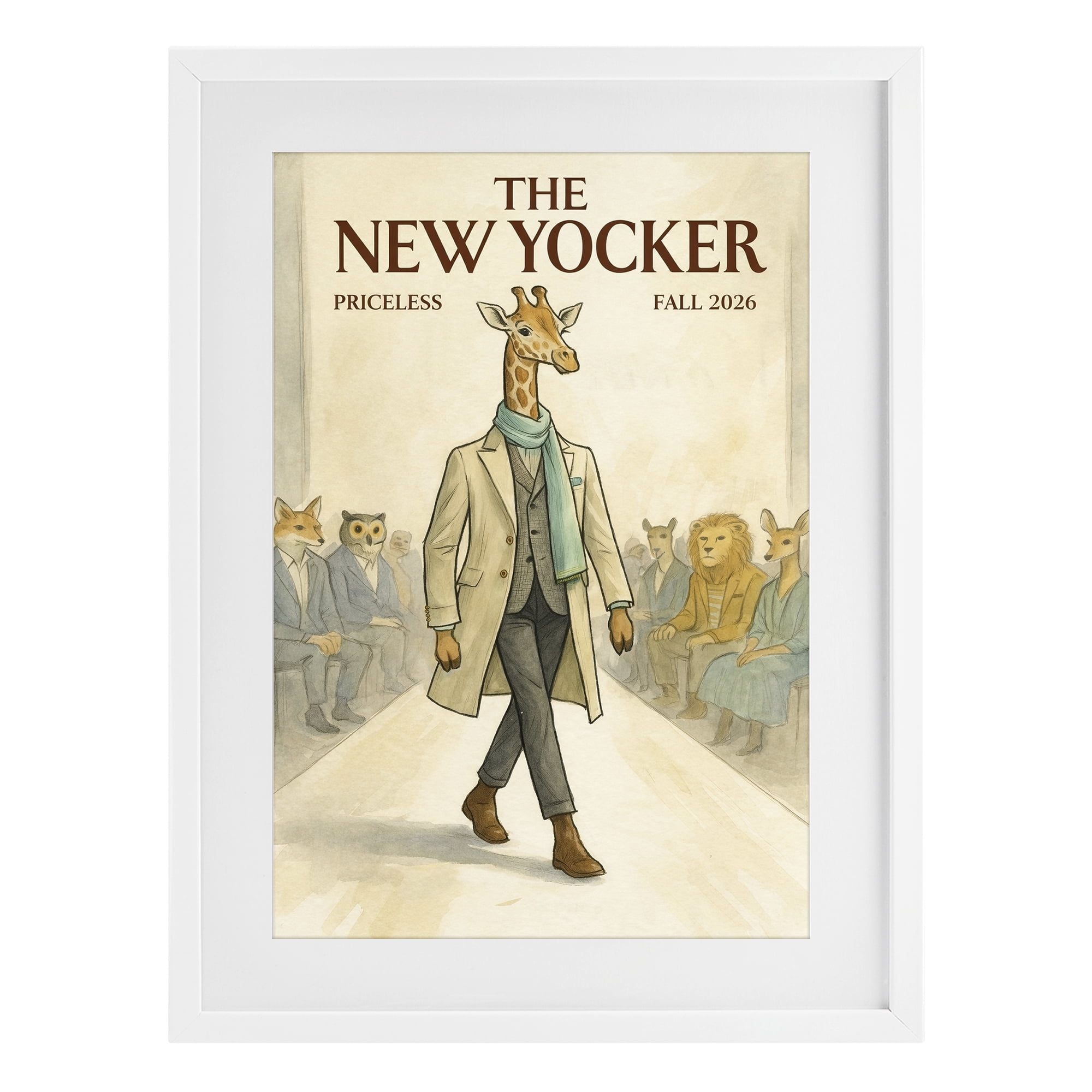 Stupell Industries New Yocker Giraffe Model White Framed Print Under Glass, design by Grotto Studios