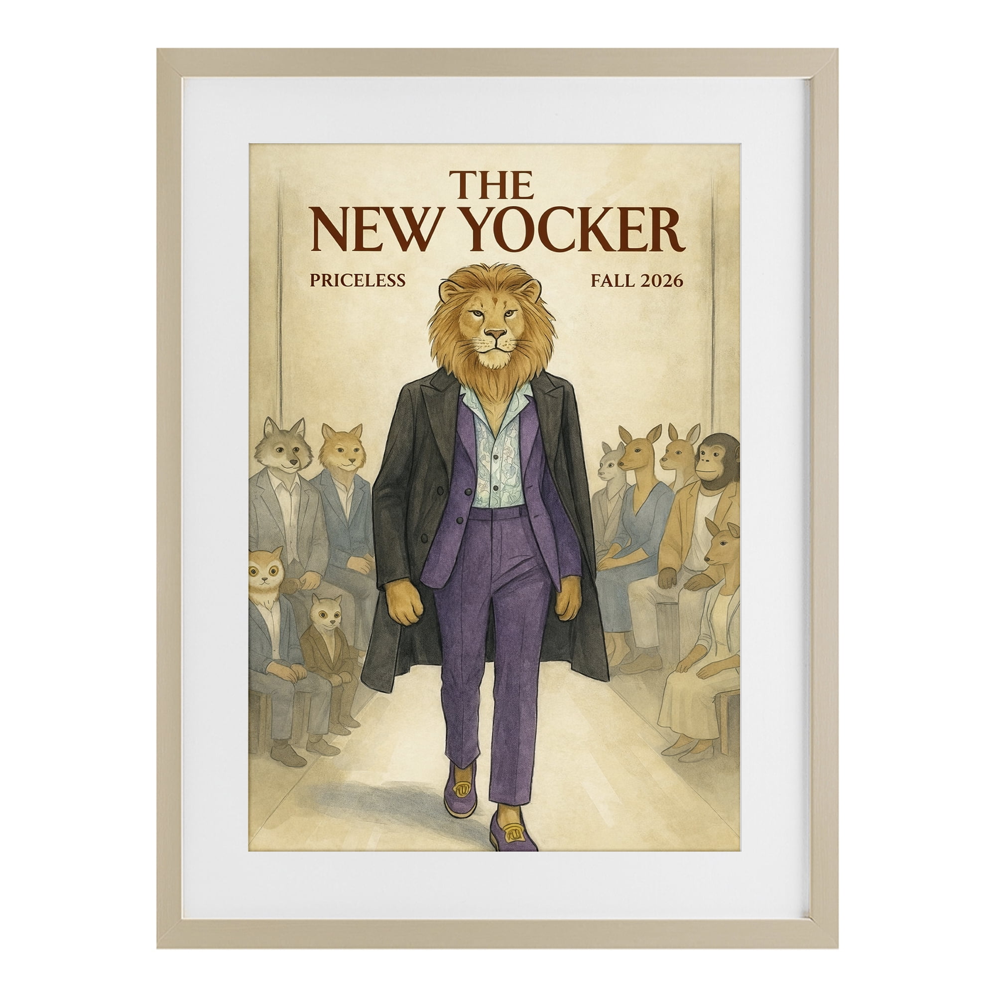 Stupell Industries New Yocker Lion Model Birch Framed Print Under Glass, design by Grotto Studios