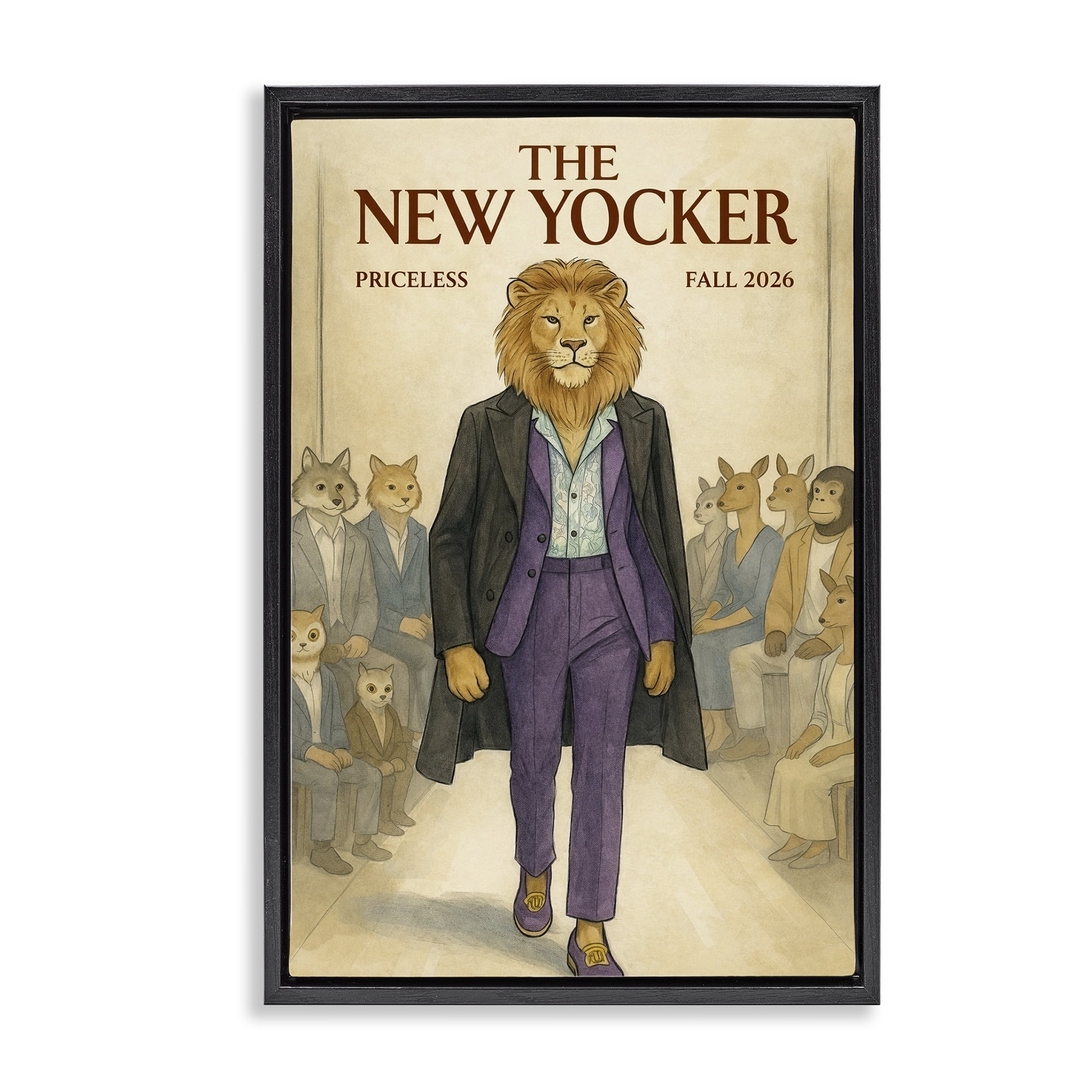 Stupell Industries New Yocker Lion Model Black Framed Floater Canvas Wall Art, design by Grotto Studios