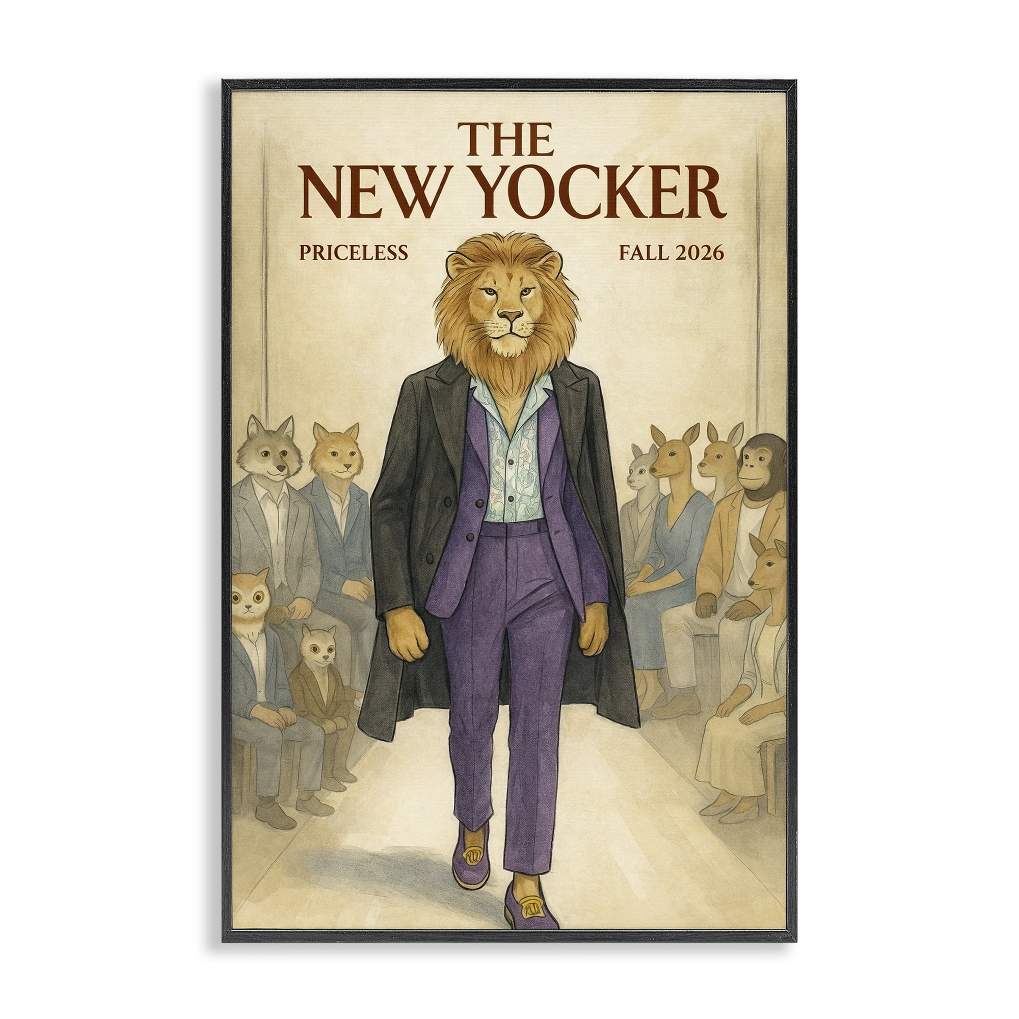 Stupell Industries New Yocker Lion Model Black Framed Giclee Art, design by Grotto Studios