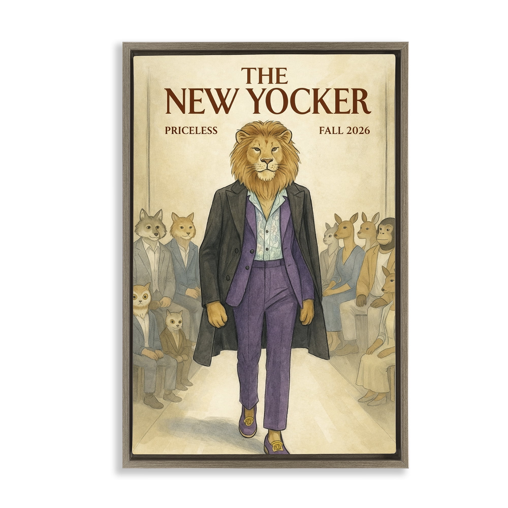Stupell Industries New Yocker Lion Model Brown Framed Floater Canvas Wall Art, design by Grotto Studios