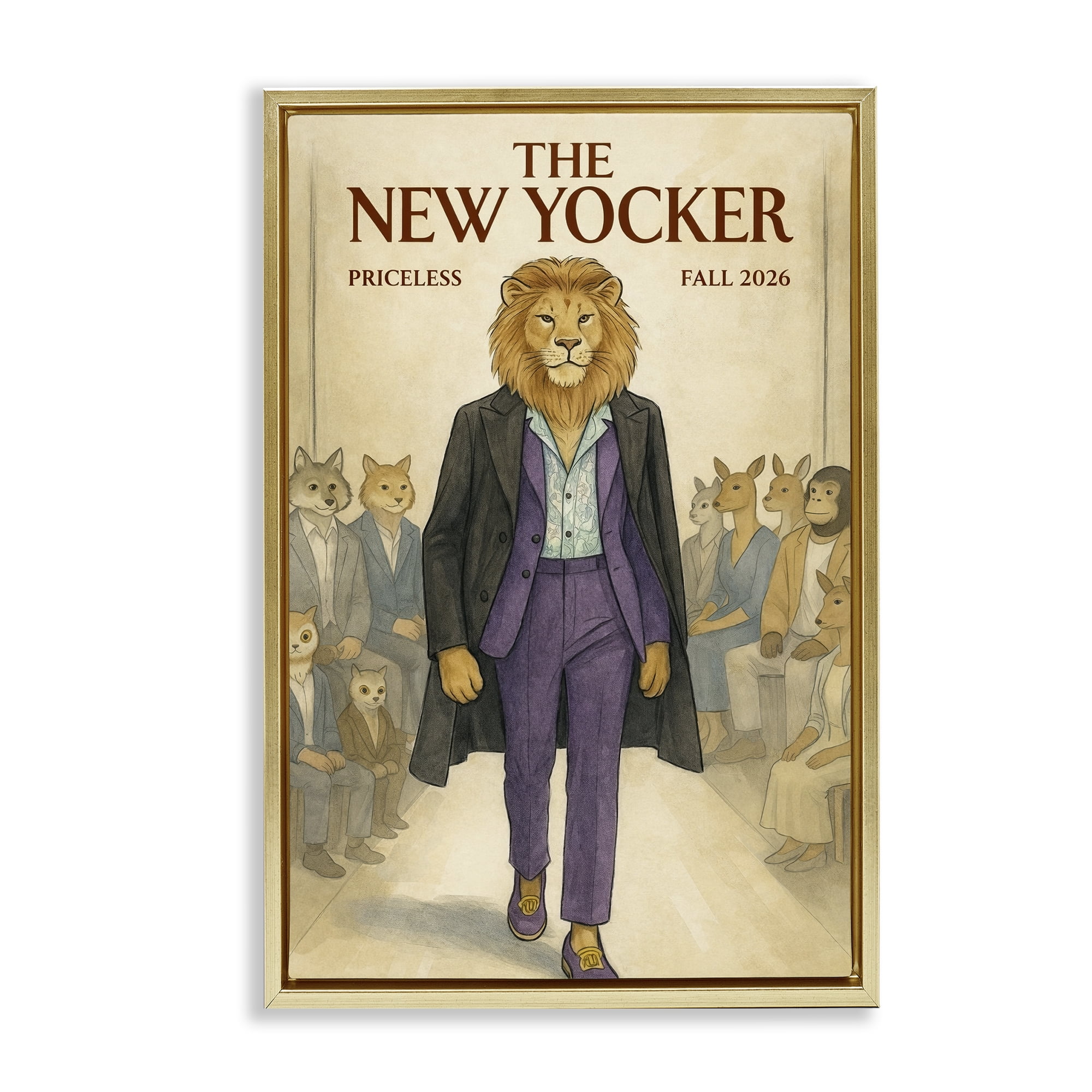 Stupell Industries New Yocker Lion Model Gold Framed Floater Canvas Wall Art, design by Grotto Studios