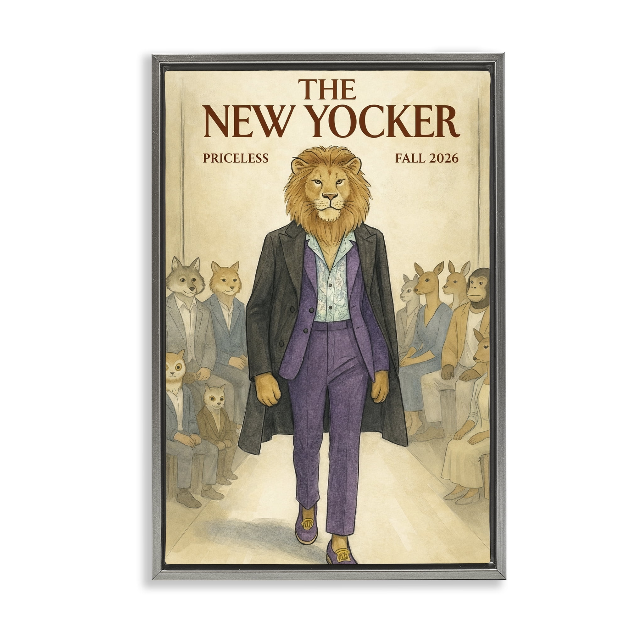 Stupell Industries New Yocker Lion Model Gray Framed Floater Canvas Wall Art, design by Grotto Studios