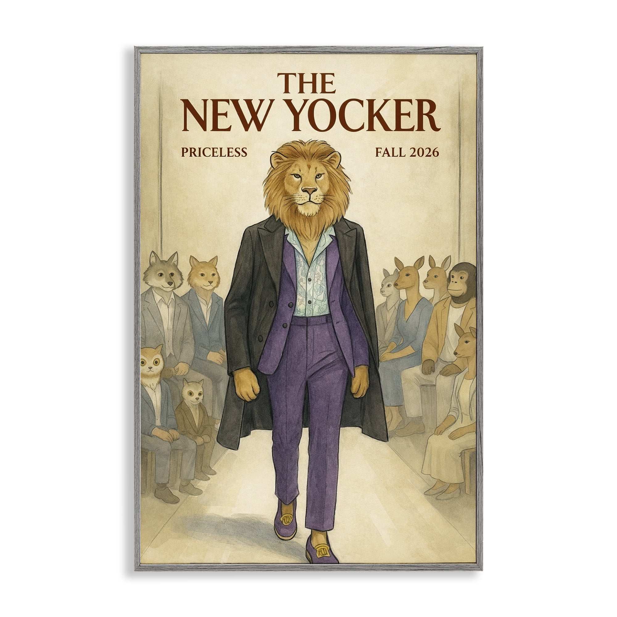 Stupell Industries New Yocker Lion Model Gray Framed Giclee Art, design by Grotto Studios