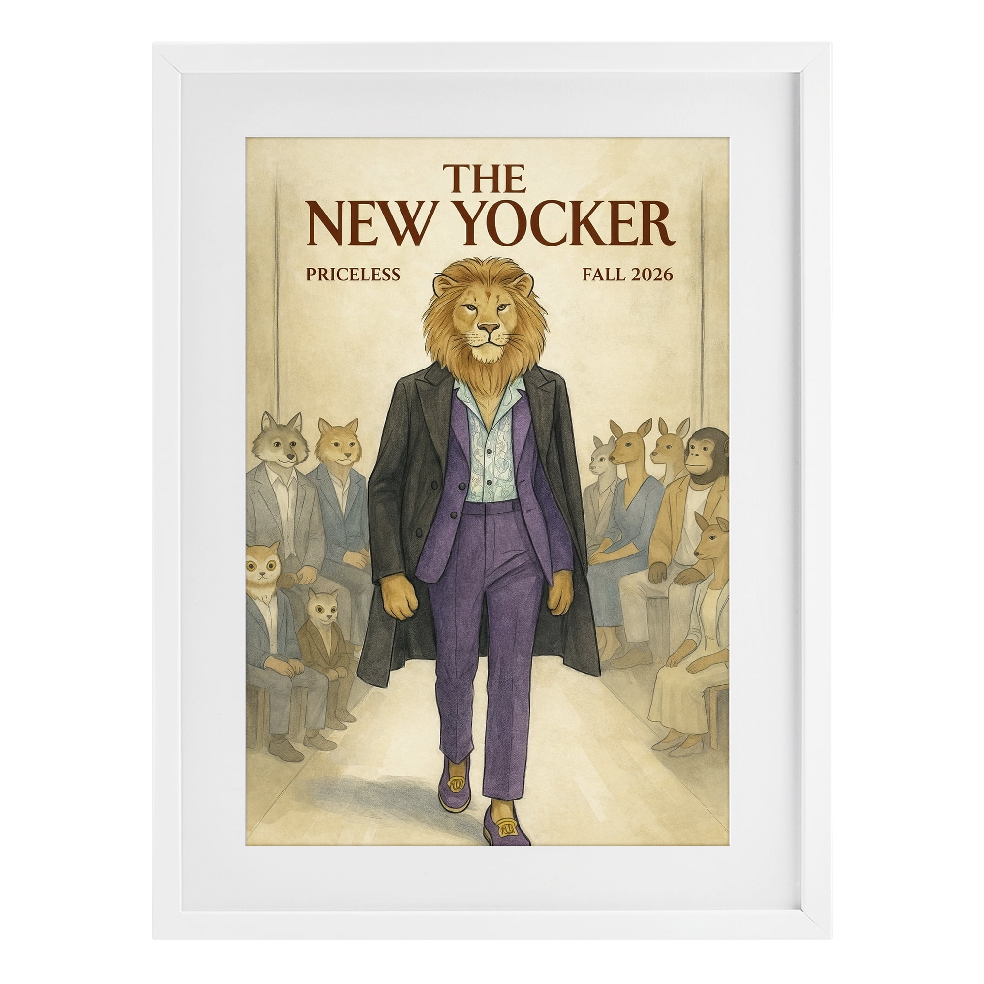 Stupell Industries New Yocker Lion Model White Framed Print Under Glass, design by Grotto Studios