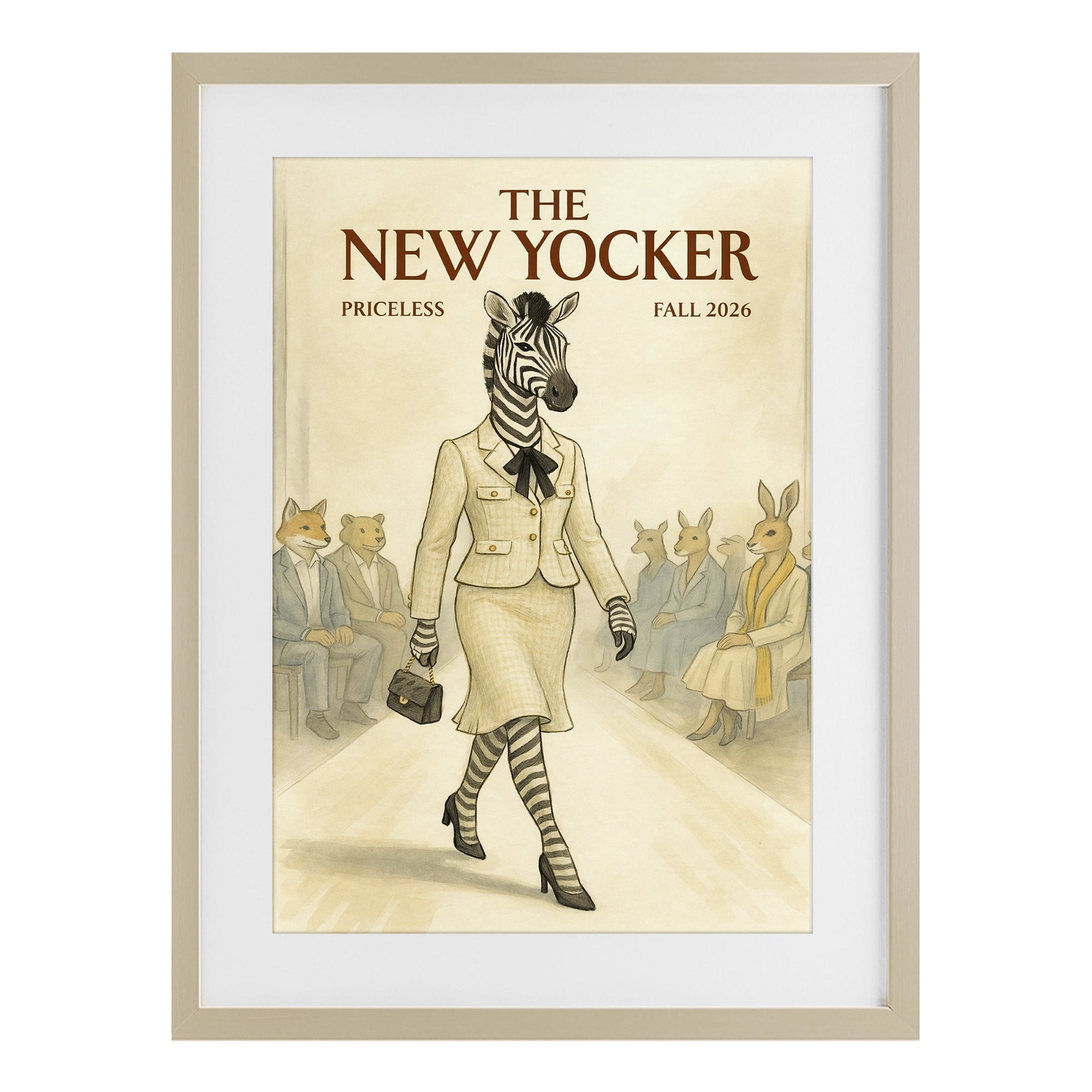 Stupell Industries New Yocker Zebra Model Birch Framed Print Under Glass, design by Grotto Studios