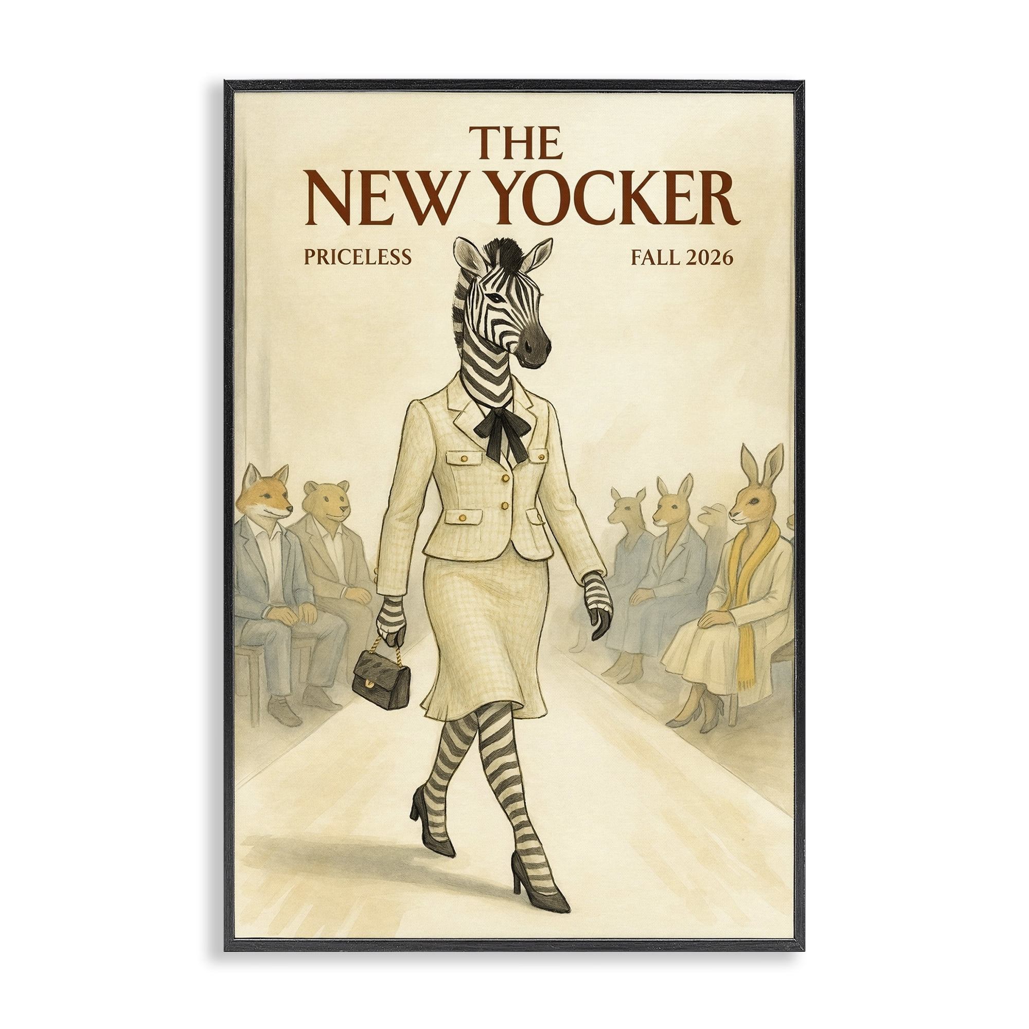 Stupell Industries New Yocker Zebra Model Black Framed Giclee Art, design by Grotto Studios
