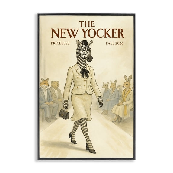Stupell Industries Traditional New Yocker Zebra Model Black Framed Giclee Art, 12 x 18, by Grotto Studios