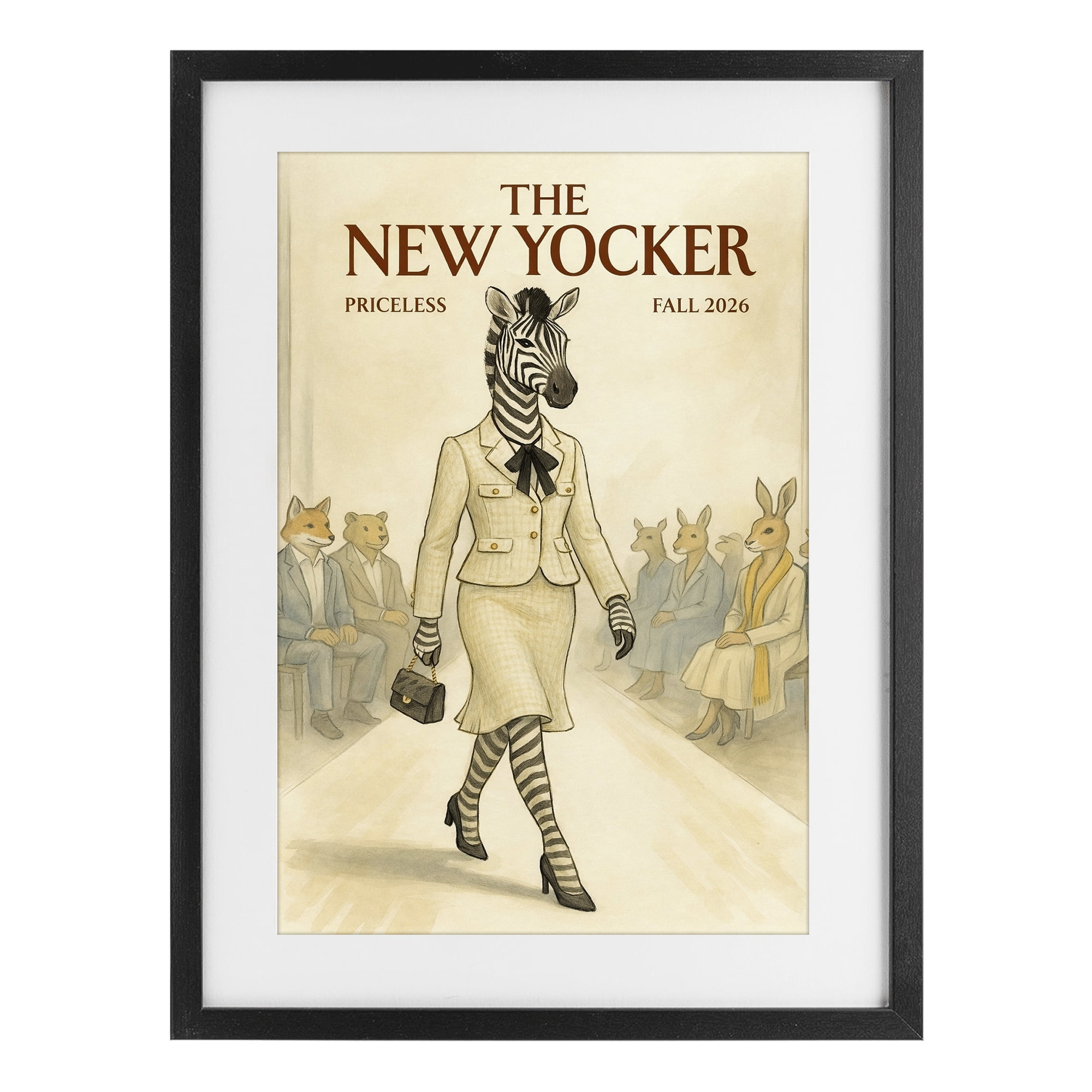 Stupell Industries New Yocker Zebra Model Black Framed Print Under Glass, design by Grotto Studios