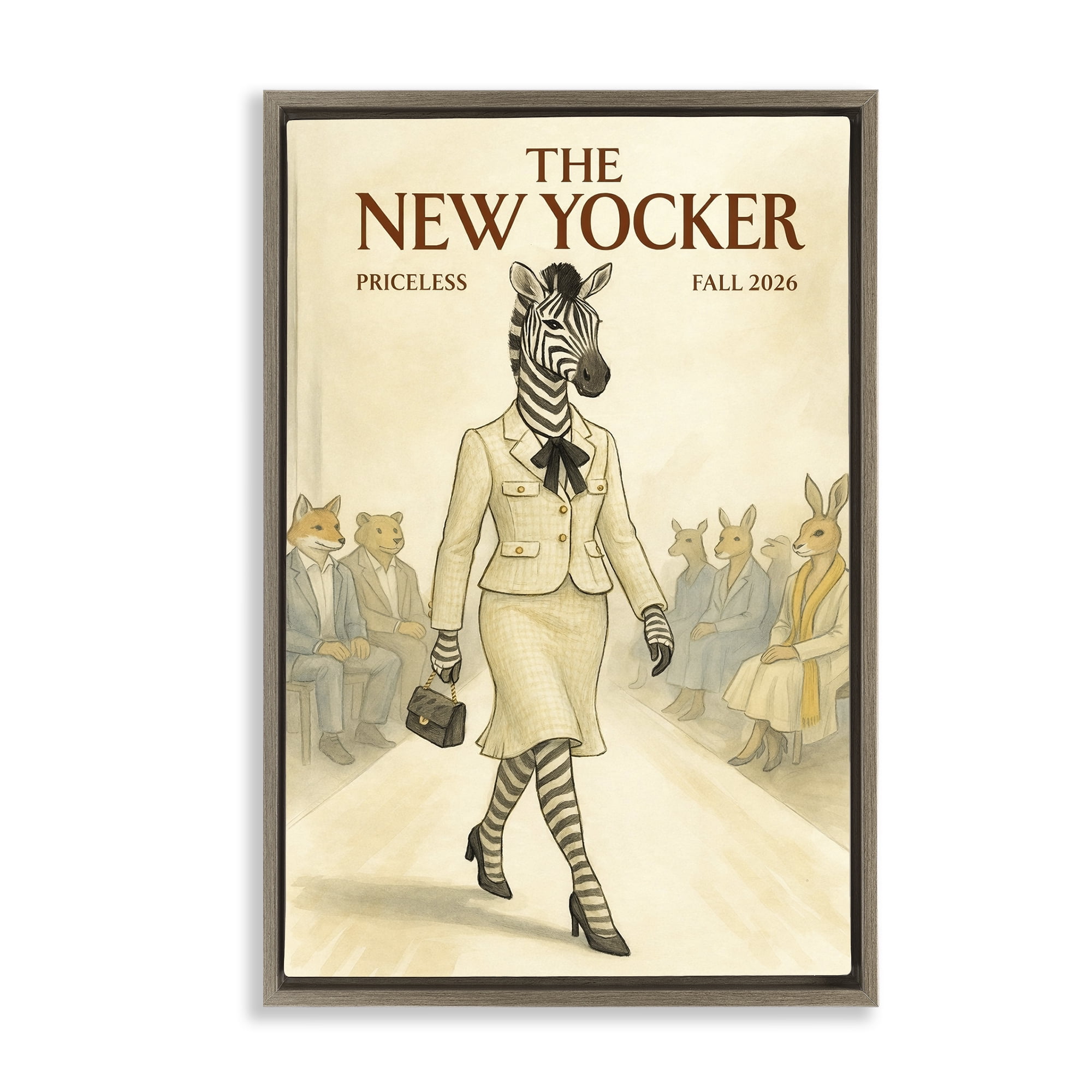 Stupell Industries New Yocker Zebra Model Brown Framed Floater Canvas Wall Art, design by Grotto Studios