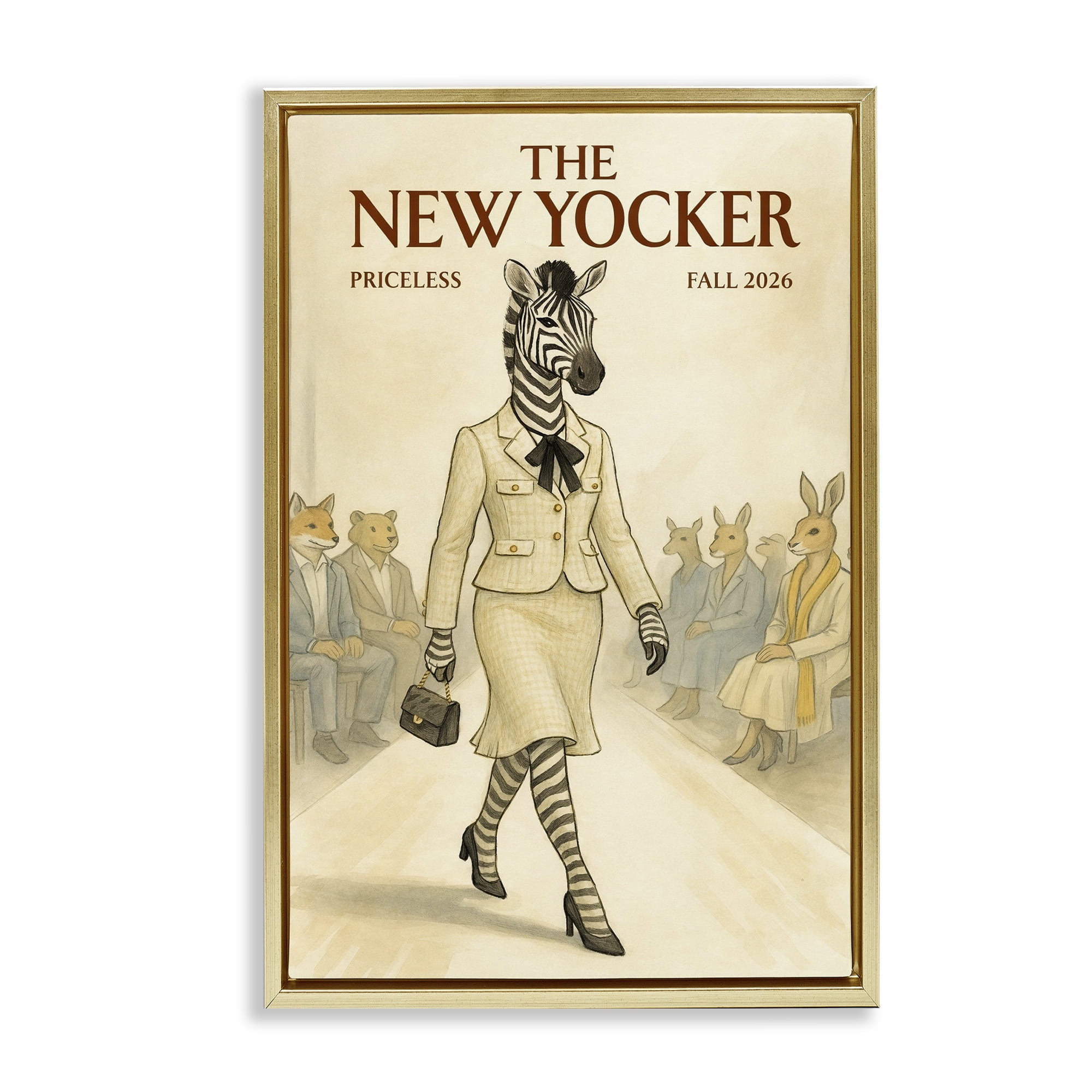 Stupell Industries New Yocker Zebra Model Gold Framed Floater Canvas Wall Art, design by Grotto Studios