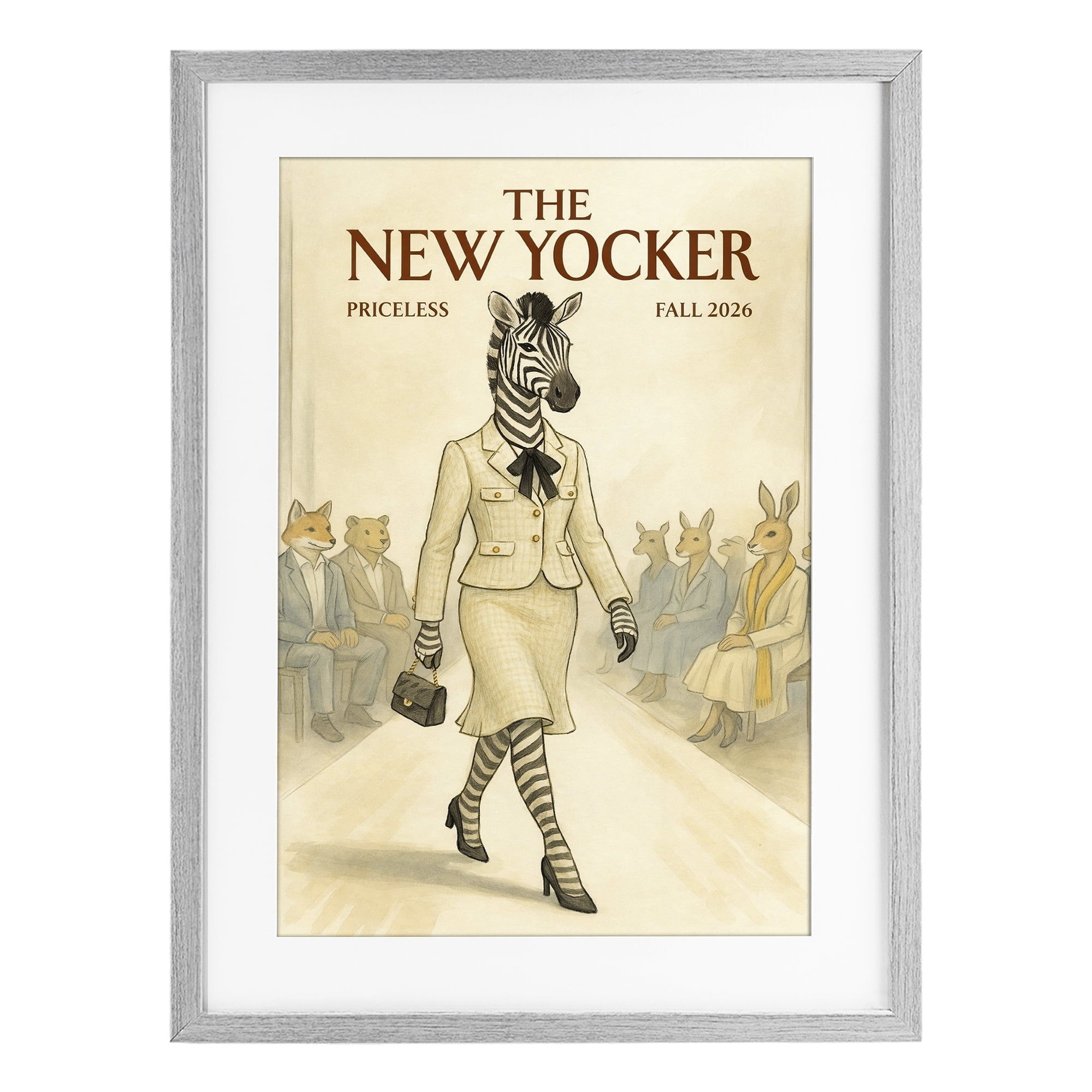 Stupell Industries New Yocker Zebra Model Gray Framed Print Under Glass, design by Grotto Studios