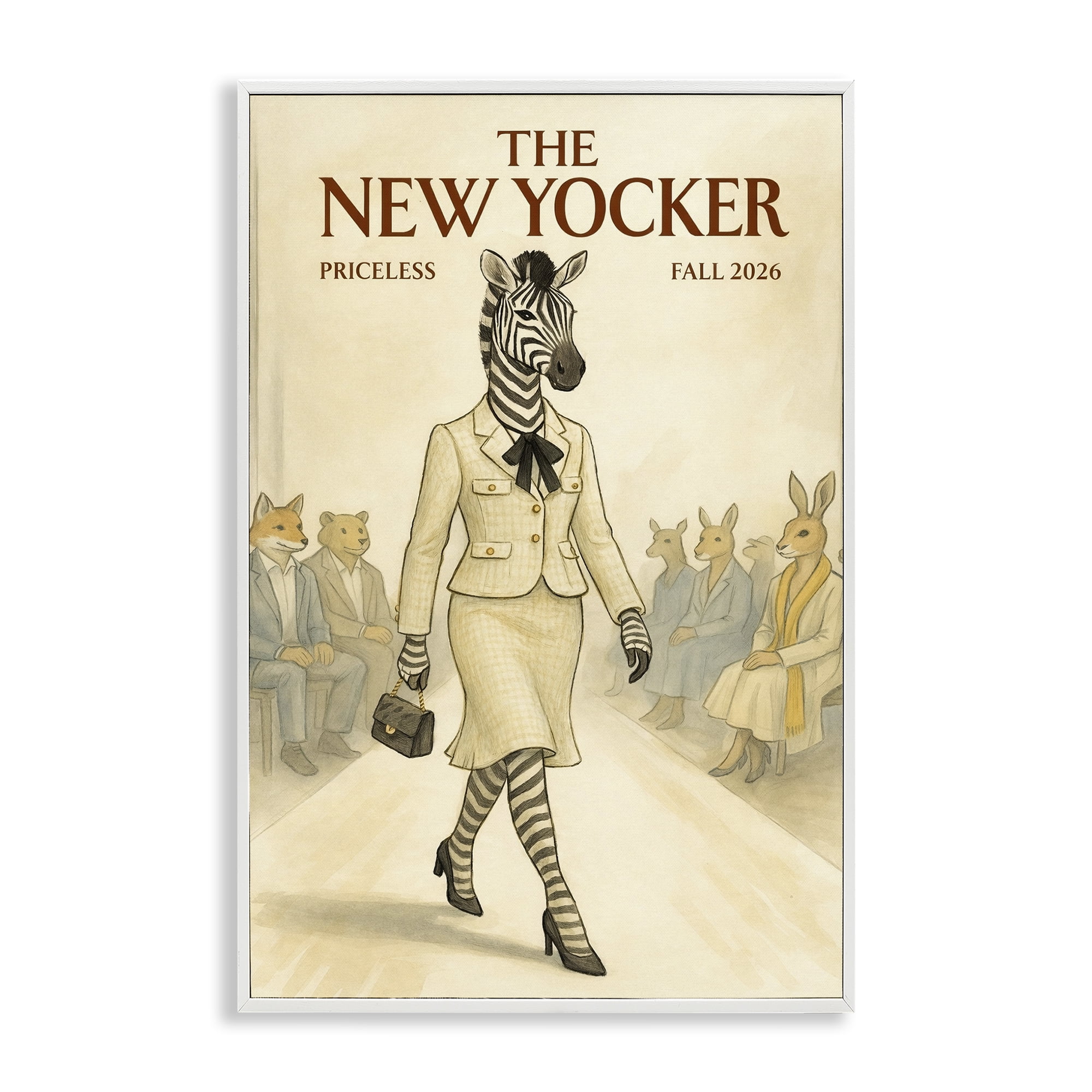 Stupell Industries New Yocker Zebra Model White Framed Giclee Art, design by Grotto Studios