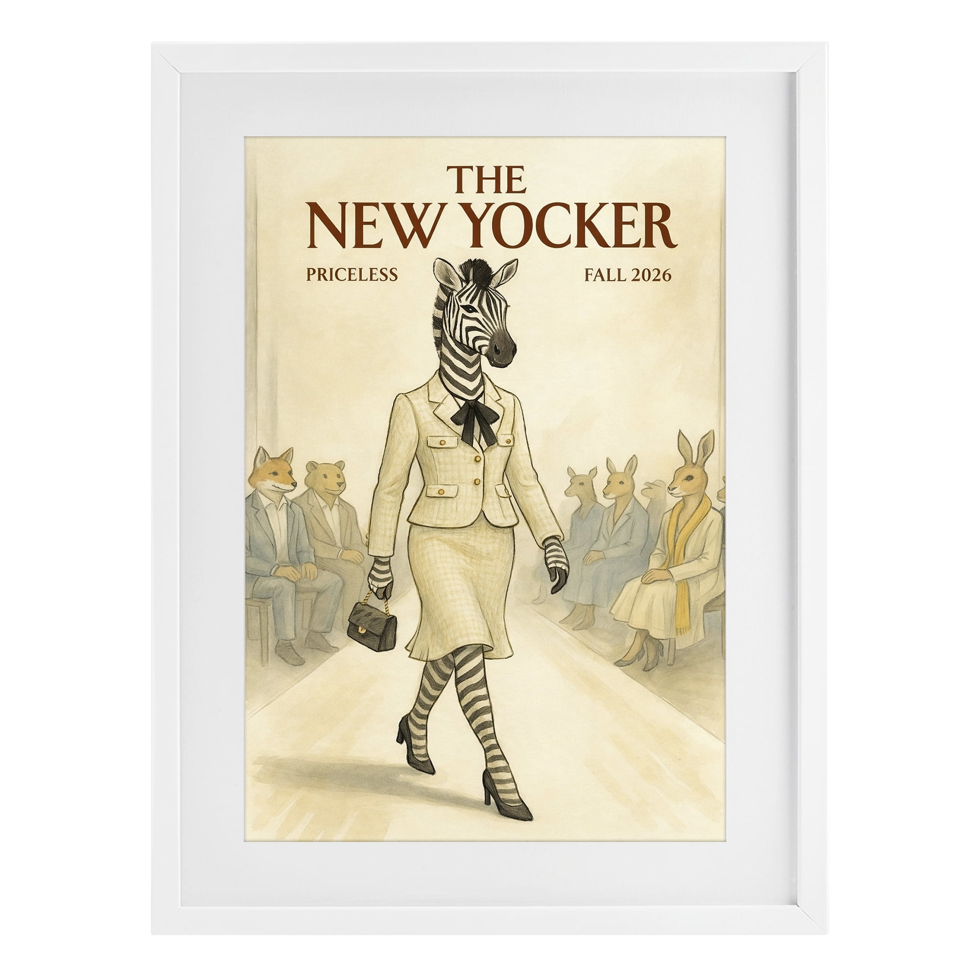 Stupell Industries New Yocker Zebra Model White Framed Print Under Glass, design by Grotto Studios