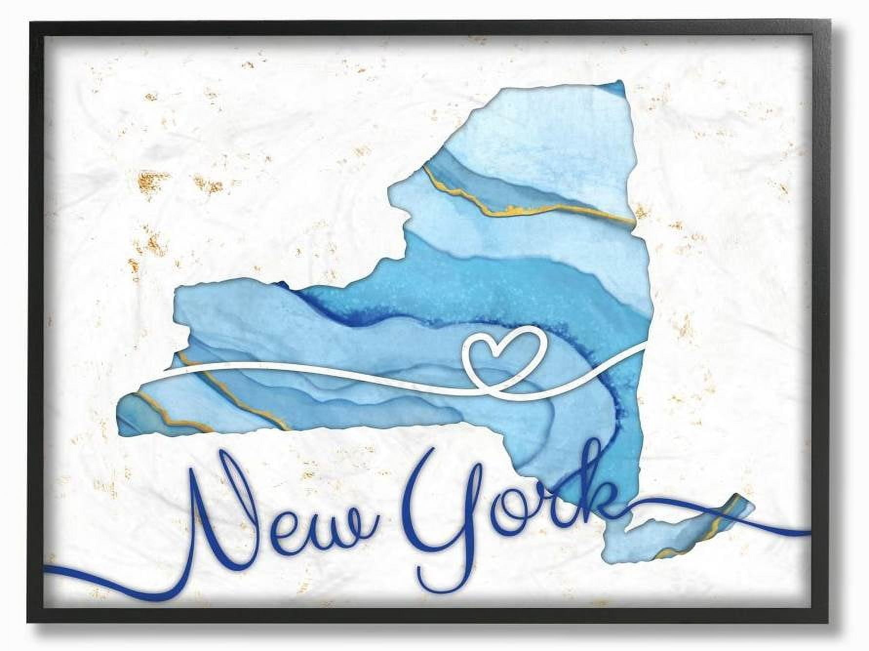 Stupell Industries New York Agate Blue US State Design Framed Wall Art by Ziwei Li