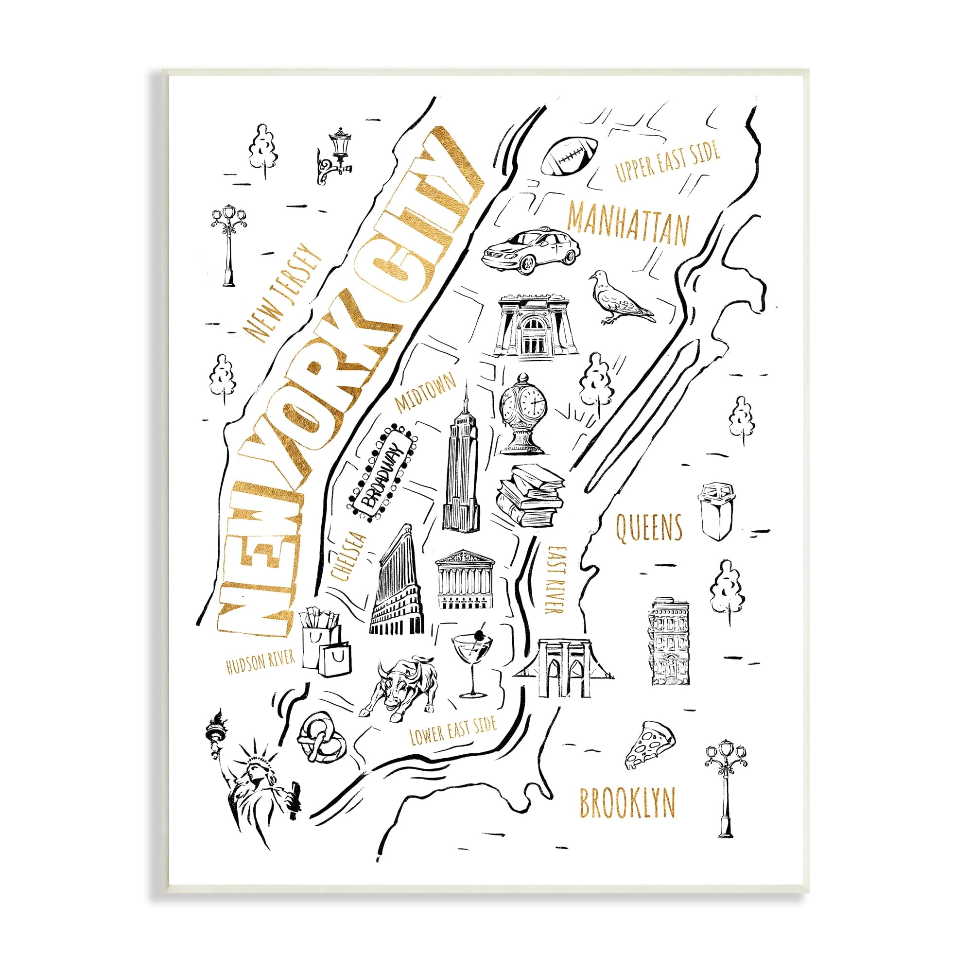 Stupell Industries New York City Destination Illustrations Map Diagram , 10 x 15, Design by Ziwei Li