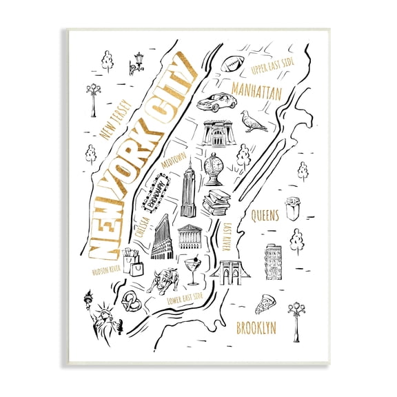 Stupell Industries New York City Destination Illustrations Map Diagram , 10 x 15, Design by Ziwei Li