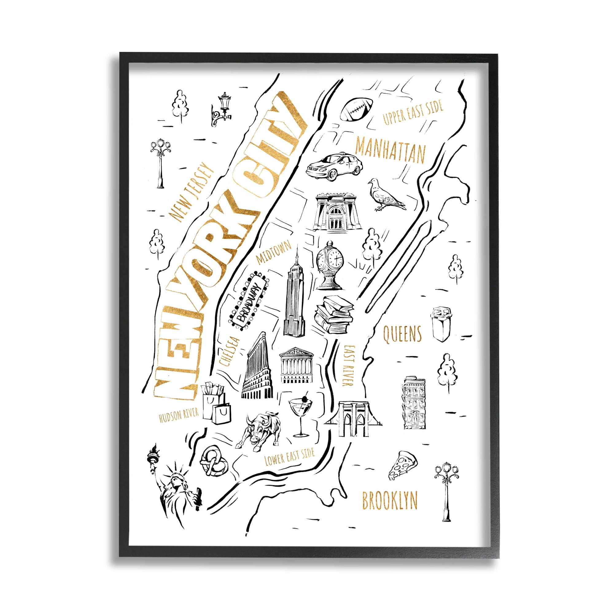 Stupell Industries New York City Destination Illustrations Map Diagram , 11 x 14, Design by Ziwei Li