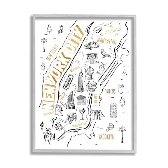 Stupell Industries New York City Destination Illustrations Map Diagram , 11 x 14, Design by Ziwei Li