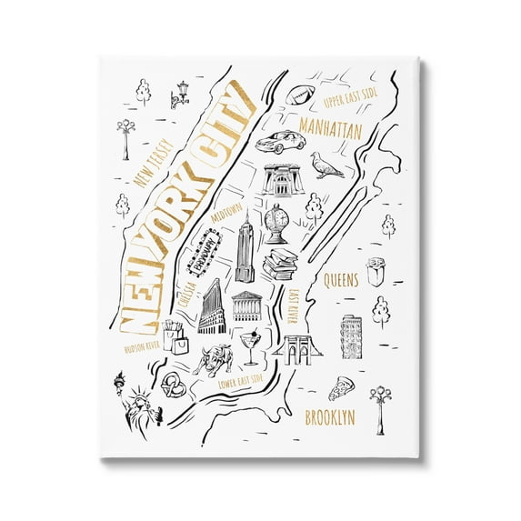 Stupell Industries New York City Destination Illustrations Map Diagram , 24 x 30, Design by Ziwei Li