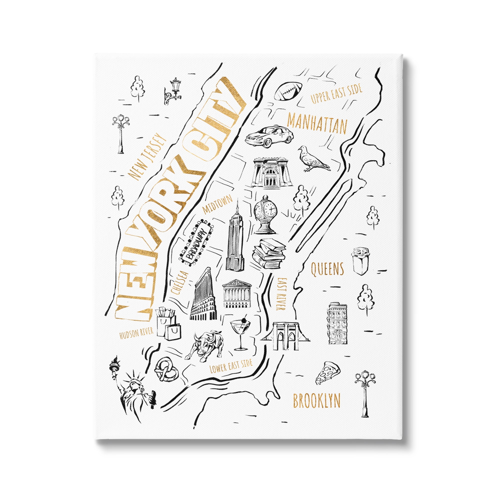 Stupell Industries New York City Destination Illustrations Map Diagram , 30 x 40, Design by Ziwei Li