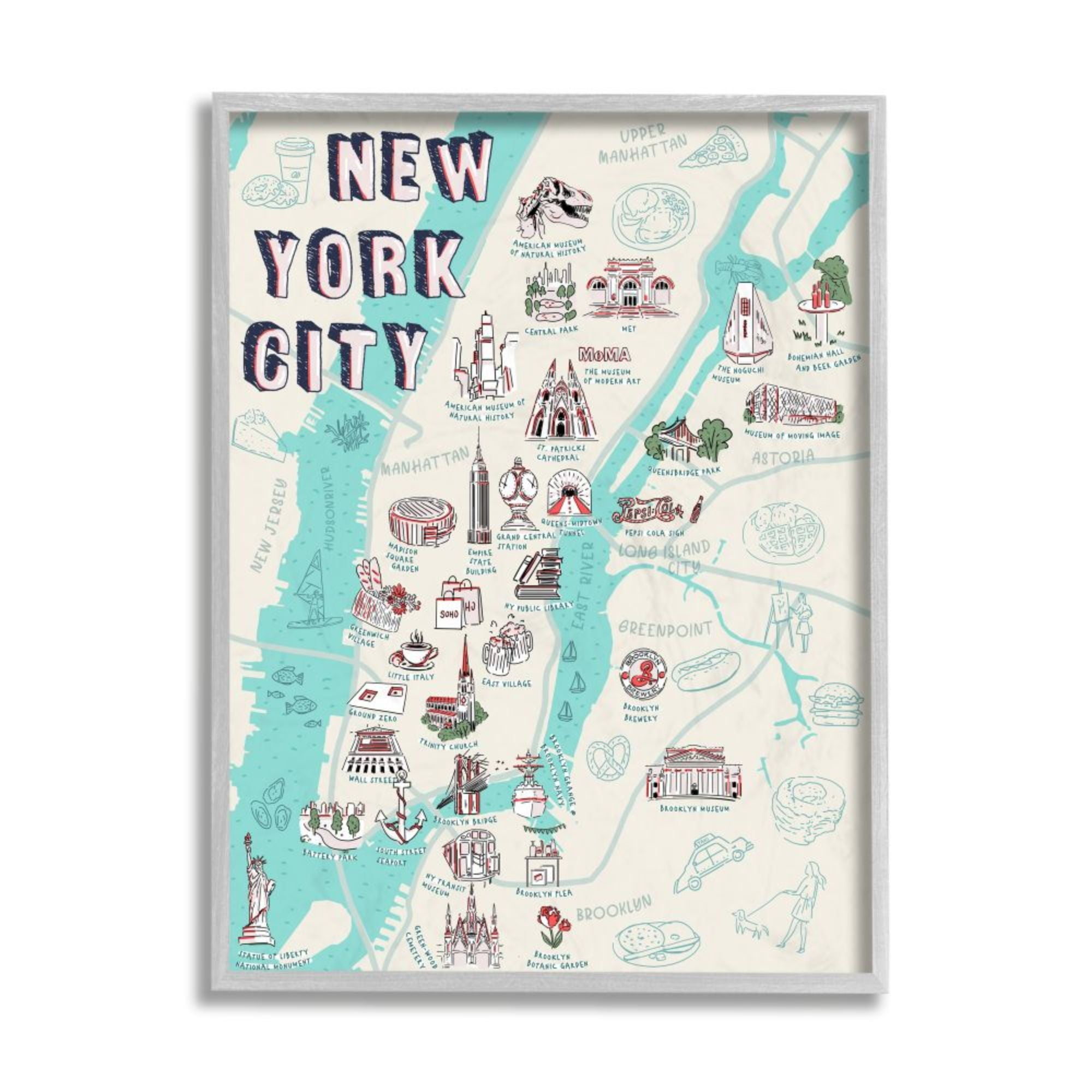 Stupell New York City Landmark Map Framed Wall Art - Walmart.com