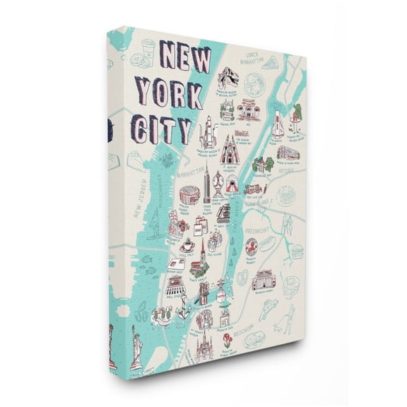 Stupell Industries New York City Landmark Map Local Tourist Attractions Design by Ziwei Li, 16" x 20"
