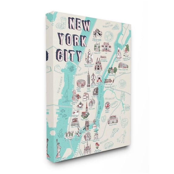Stupell Industries New York City Landmark Map Local Tourist Attractions Design by Ziwei Li, 24" x 30"