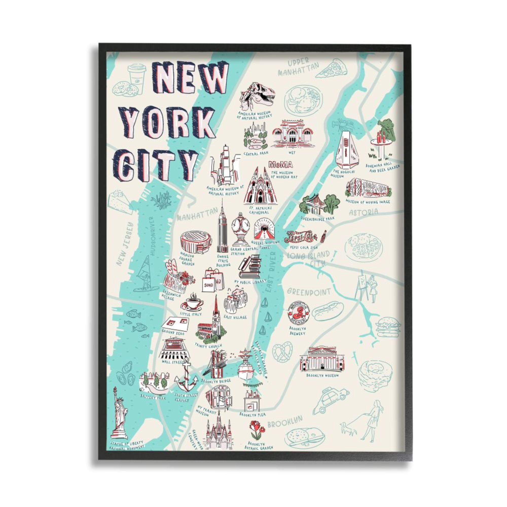 Stupell Industries New York City Landmark Map Local Tourist Attractions Design by Ziwei Li