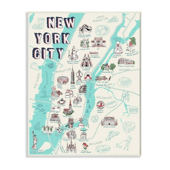 Stupell Industries New York City Landmark Map Local Tourist Attractions Design by Ziwei Li
