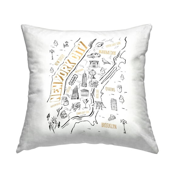 Stupell Industries New York City Landmarks Diagram Square Decorative Printed Throw Pillow, 18 x 18,