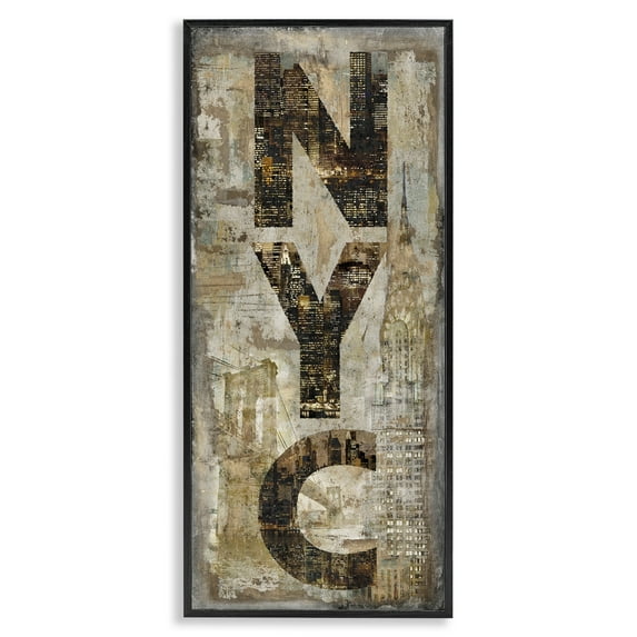Stupell Industries New York City Montage Collage Town & City Painting Black Framed Art Print Wall Art, 10 x 24