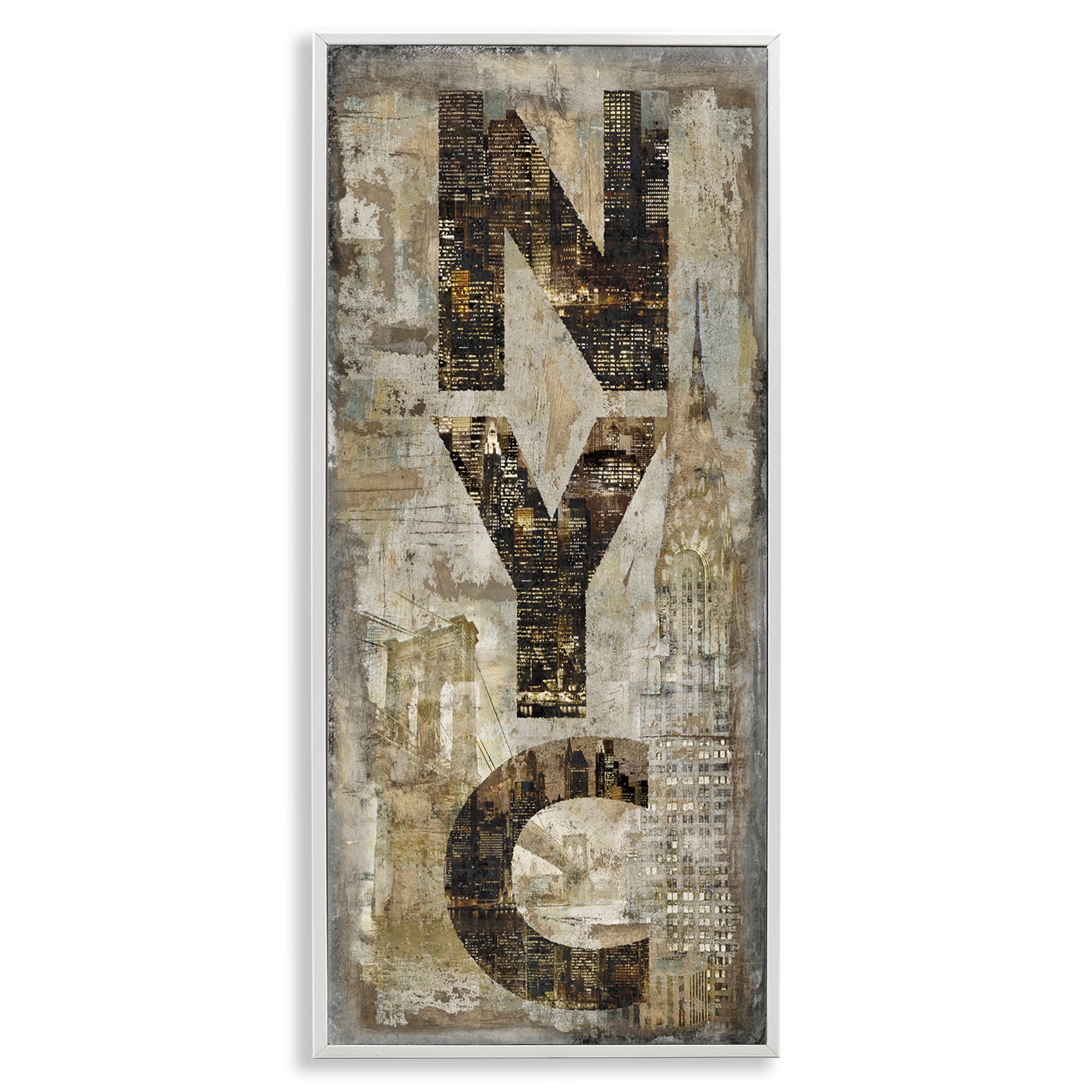 Stupell Industries New York City Montage Collage Town & City Painting White Framed Art Print Wall Art, 10 x 24