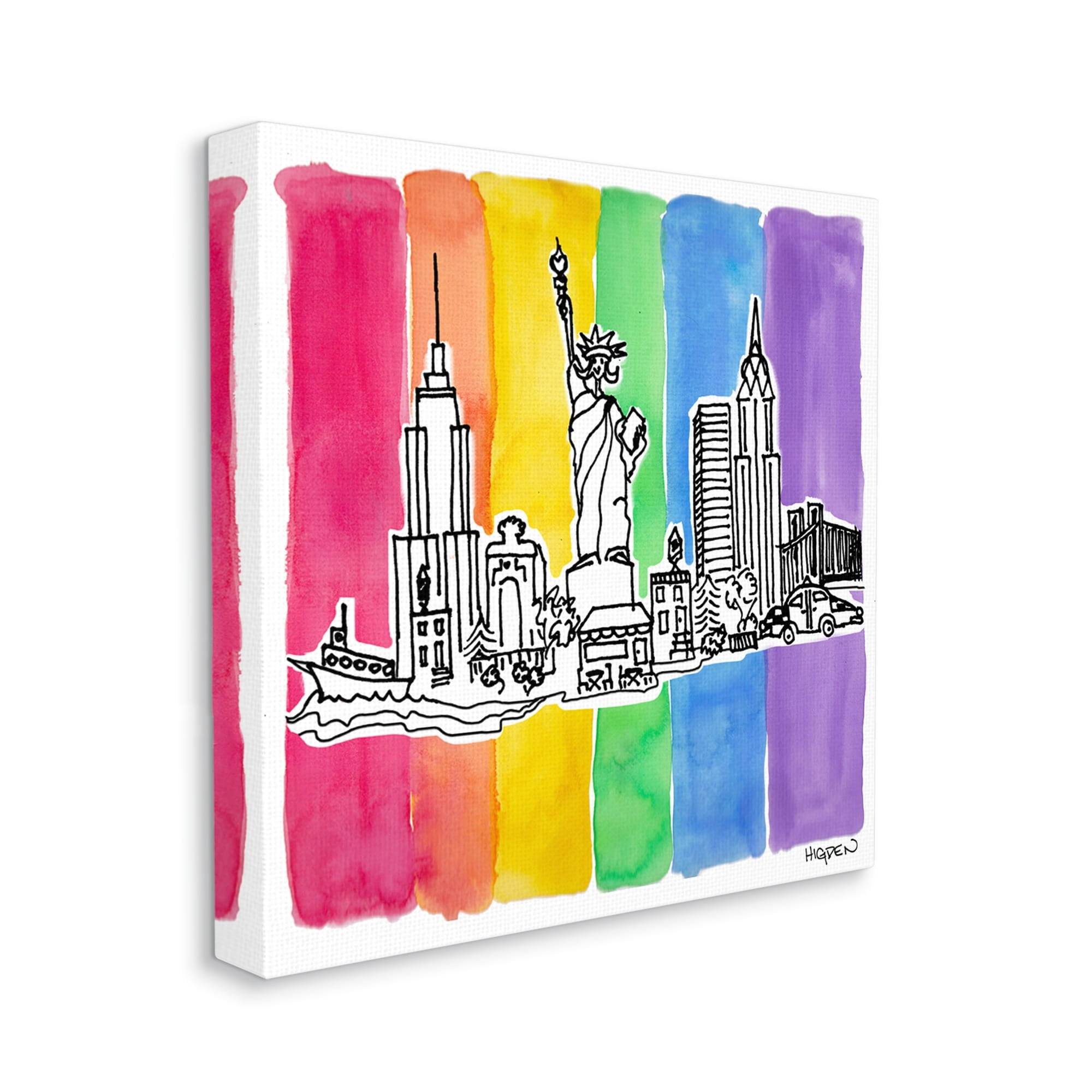 Stupell Industries New York City Skyline Bold Rainbow Stripe Pattern Canvas Wall Art by Mark Higden
