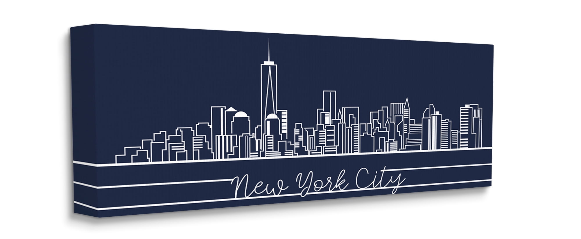 Stupell Industries New York City Skyline Deep Blue White Outline Canvas Wall Art, 17 x 40, Design by Daphne Polselli