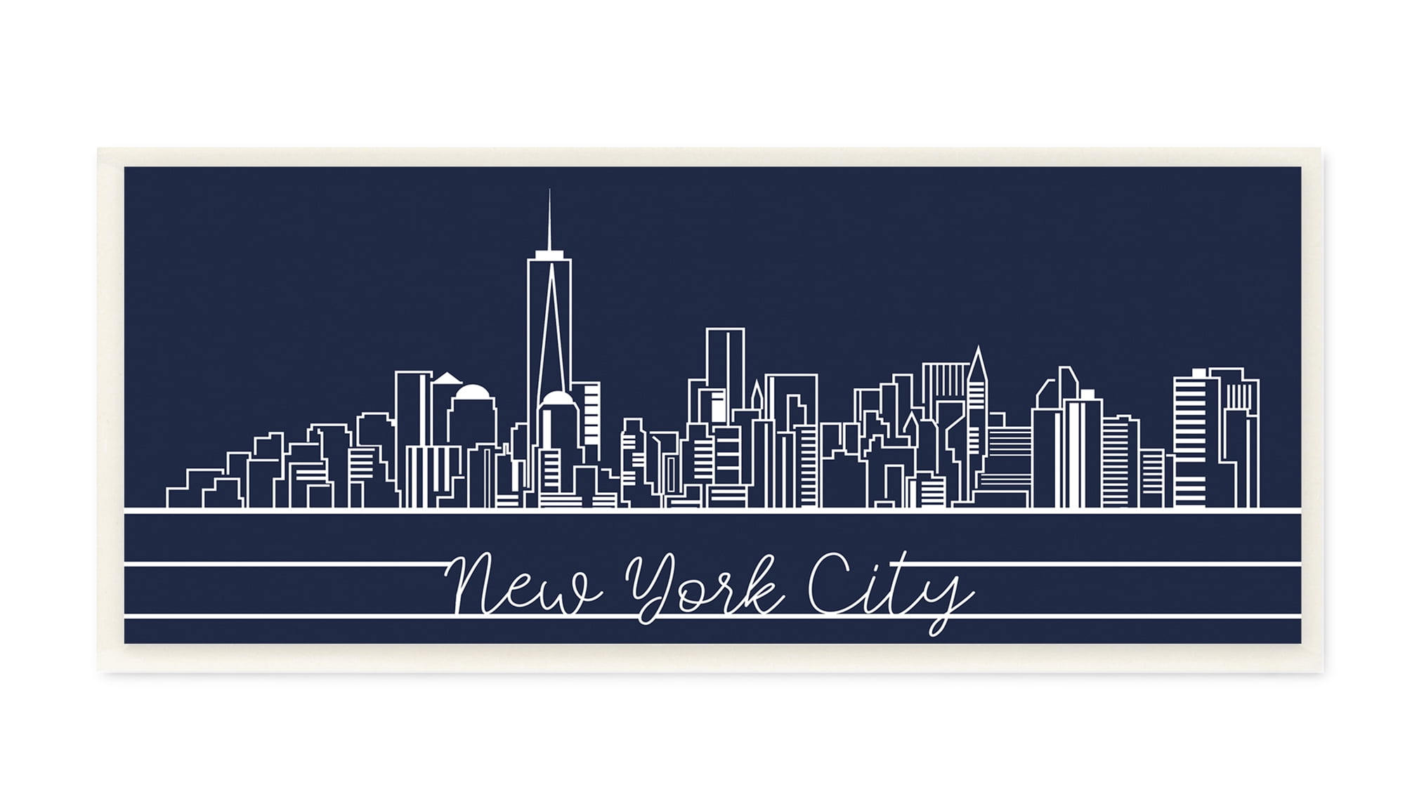 Stupell Industries New York City Skyline Deep Blue White Outline Wall Plaque, 7 x 17, Design by Daphne Polselli