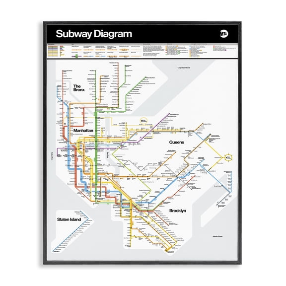 Stupell Industries Industrial New York City Urban Subway Diagram Chart Black Framed Giclee Art, 16 x 20, by JG Studios