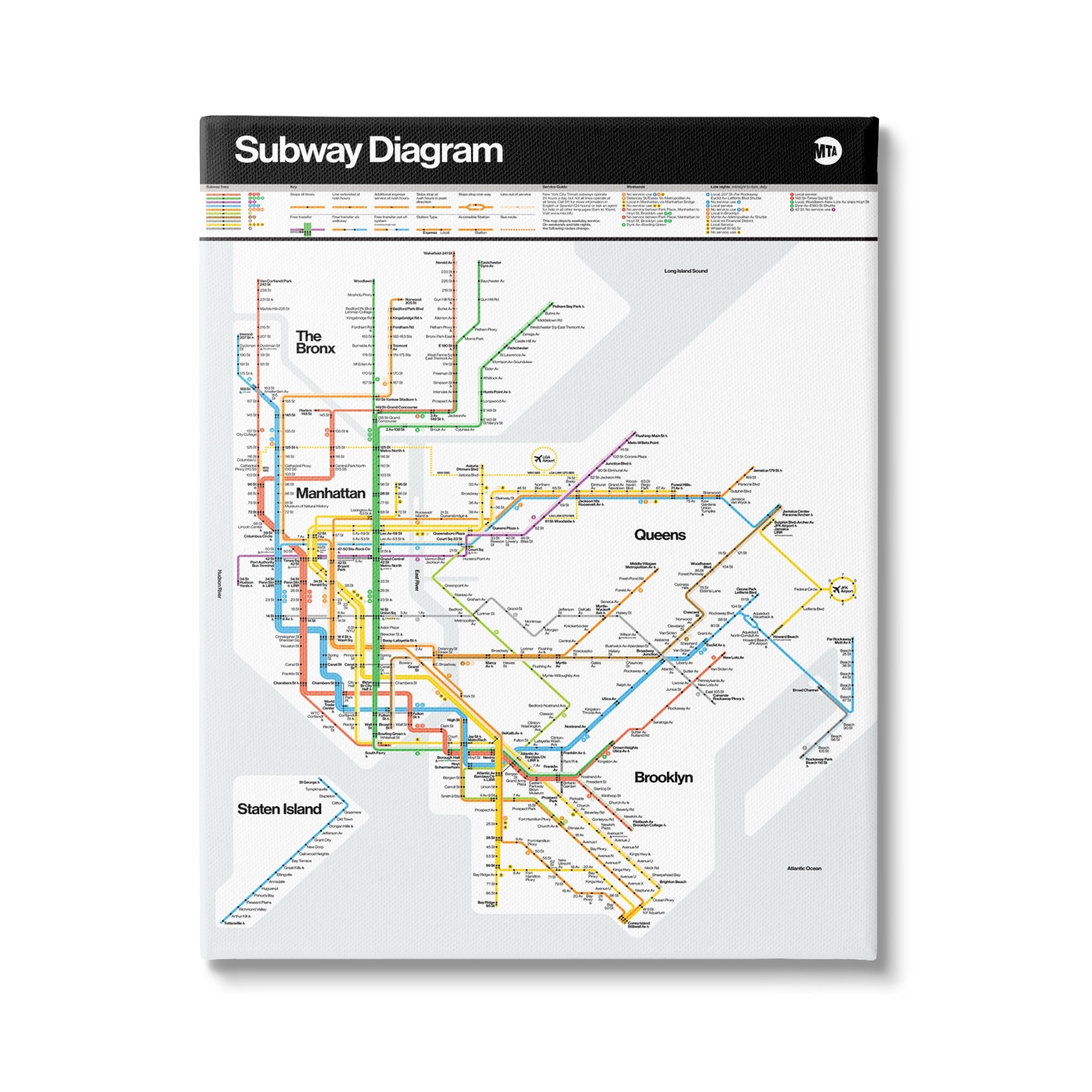 Stupell Industries New York City Urban Subway Diagram Chart Graphic Art Gallery Wrapped Canvas Print Wall Art, Design by JG Studios