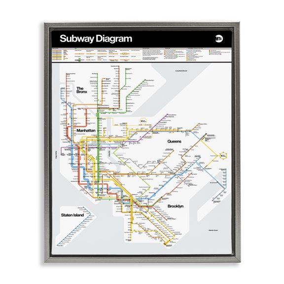 Stupell Industries Industrial New York City Urban Subway Diagram Chart Gray Floating Frame Canvas Art, 25 x 31, by JG Studios